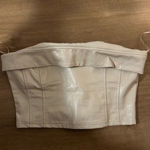 Faux Leather Cream Strapless Top